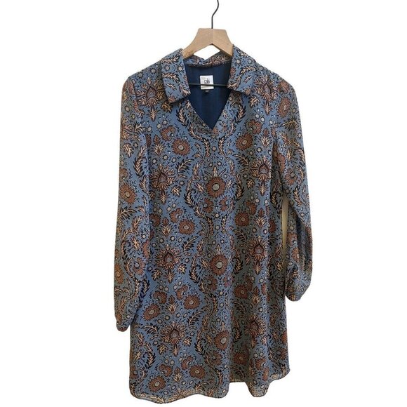 Cabi Provincial Dress Sheer Sleeve Bohemian Floral Sz Small Blue 3295‎ - Picture 3 of 9